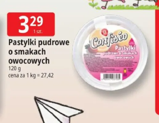 Pastylki pudrowe o smakach owocowych Confiséo promocja w Leclerc