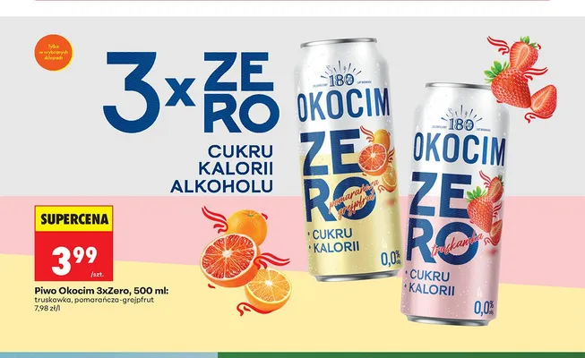 Piwo bezalkoholowe Okocim 3xZero pomarańcza-grejpfrut promocja w Biedronka