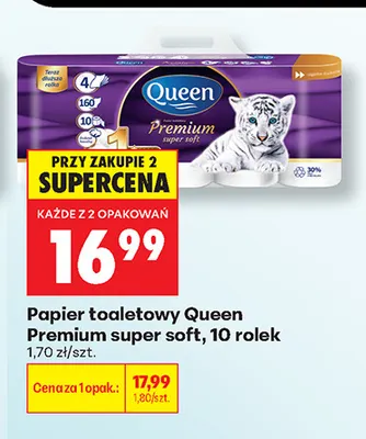 Papier toaletowy Queen Premium super soft 10-pak promocja w Biedronka