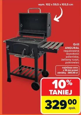 Grill Angural regulowana wysokość paleniska żeliwy ruszt, pokrowiec promocja w Carrefour Market