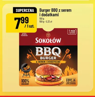 Burger BBQ z serem i dodatkami Sokołów promocja w POLOmarket