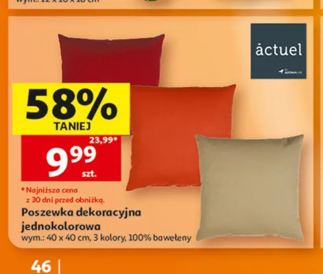 Poszewka dekoracyjna jednokolorowa Actuel 40x40 cm promocja w Auchan