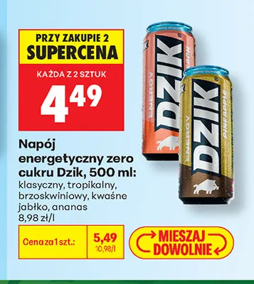 Napój energetyczny zero cukru Dzik brzoskwiniowy promocja w Biedronka