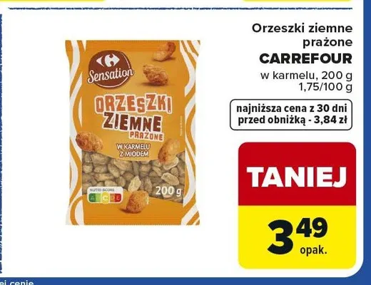 Orzeszki ziemne prażone w karmelu z miodem Carrefour promocja w Carrefour