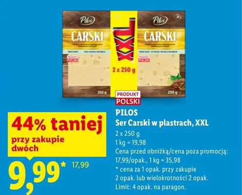 Ser Carski w plastrach XXL Pilos 2-pak promocja w Lidl