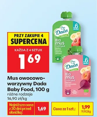 Mus owocowo-warzywny Bio różne rodzaje promocja w Biedronka