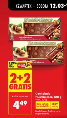 Czekolada mleczna z całymi orzechami laskowymi 2+2 GRATIS promocja w Biedronka