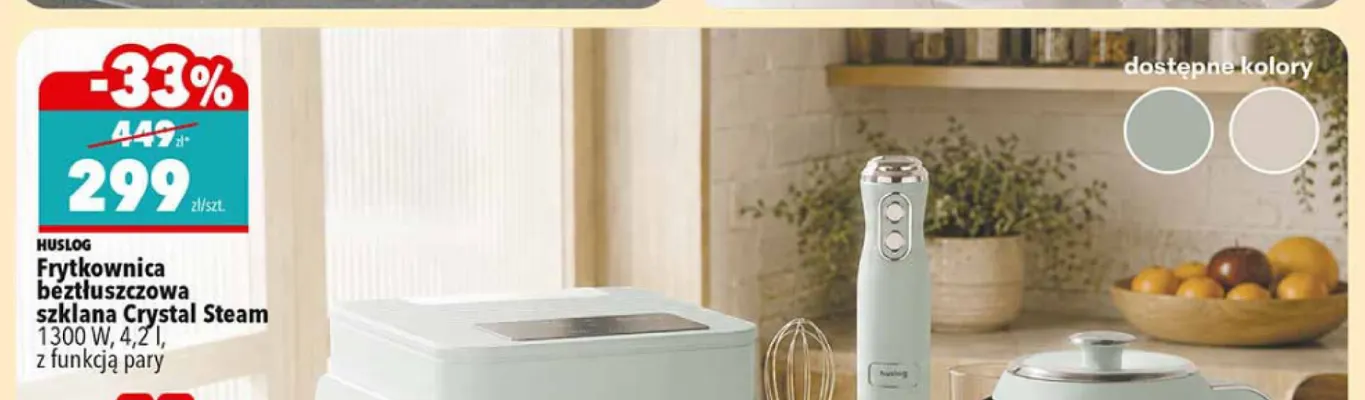 Frytkownica beztłuszczowa szklana Crystal Steam 4,2 l z funkcją pary Huslog promocja w Biedronka
