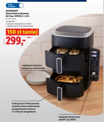 Dwustrefowa frytkownica Air Fryer Silvercrest 2x4,75 l promocja w Lidl