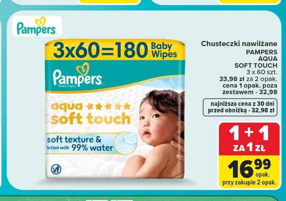 Chusteczki nawilżane Pampers Aqua Soft Touch 3-pak promocja w Carrefour Market