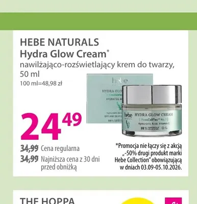 Nawilżająco-rozświetlający krem do twarzy Hydra Glow Cream Hebe Naturals promocja w Hebe