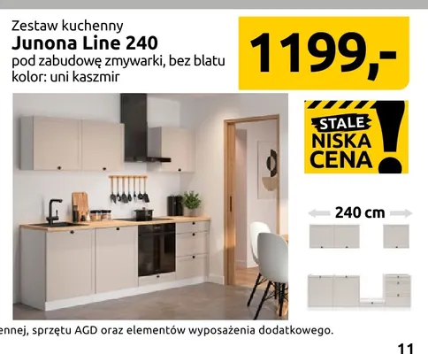 Zestaw kuchenny Junona Line 240 pod zabudowę zmywarki bez blatu uni kaszmir promocja w Black Red White