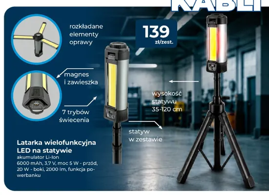 Latarka wielofunkcyjna LED na statywie promocja w PSB Mrówka