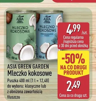 Mleczko kokosowe ASIA GREEN GARDEN z obniżoną zawartością tłuszczu promocja w Aldi