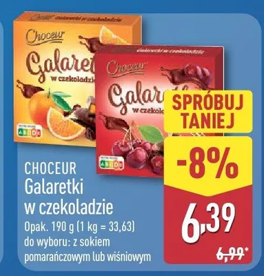 Galaretki w czekoladzie do wyboru: z sokiem pomarańczowym lub wiśniowym promocja w Aldi