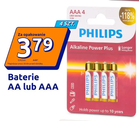 Baterie AAA Philips Alkaline Power Plus 4-pak promocja w Action