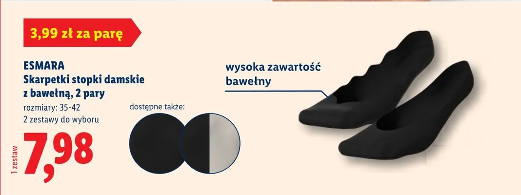 Skarpetki stopki damskie z bawełną Esmara 2 pary rozmiary 35-42 2 zestawy do wyboru promocja w Lidl