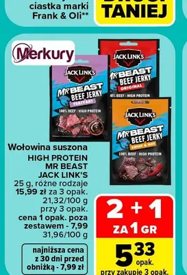 Wołowina suszona High Protein Mr Beast Teriyaki Jack Link's promocja w Carrefour Market