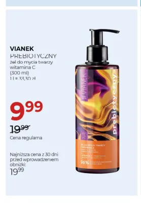 Prebiotyczny żel do mycia twarzy witamina C Vianek promocja w Drogerie Jawa