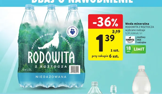 Woda mineralna niegazowana Rodowita z Roztocza promocja w Intermarche