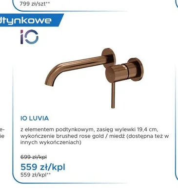 Bateria umywalkowa podtynkowa iO Luvia brushed rose gold promocja w Blu Salony Łazienek