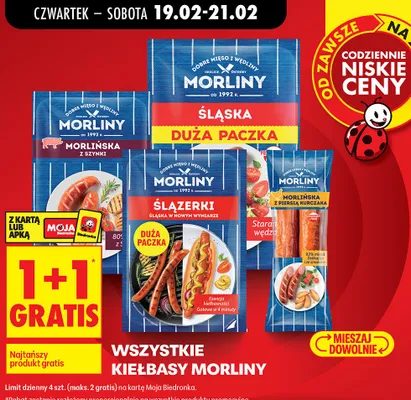 Kiełbasa 1+1 GRATIS promocja w Biedronka