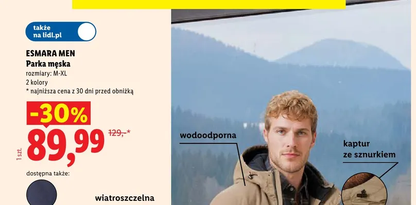 Parka męska wodoodporna wiatroszczelna promocja w Lidl