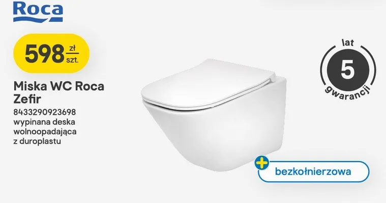 Miska WC Zefir wypinana deska wolnoopadająca z duroplastu promocja w Castorama