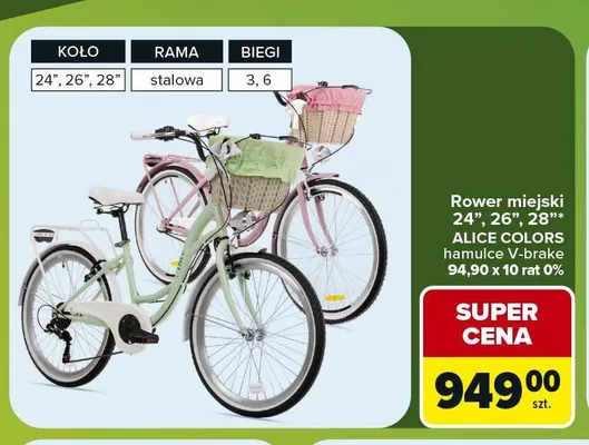 Rower miejski ALICE COLORS promocja w Carrefour
