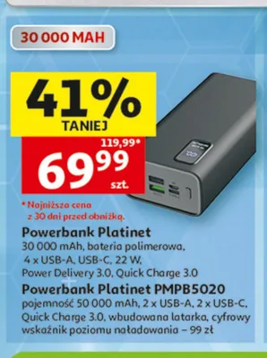 Powerbank Platinet PMPB5020 50 000mAh promocja w Auchan