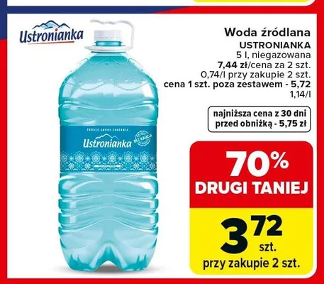 Woda źródlana niegazowana Ustronianka promocja w Carrefour Market