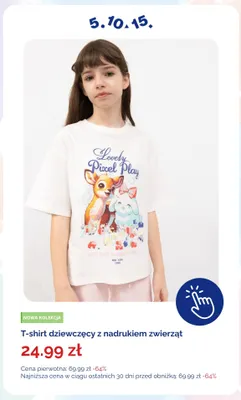 T-shirt dziewczęcy z nadrukiem zwierząt 5.10.15. promocja w 5.10.15