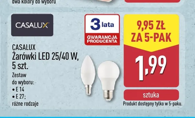 Żarówki LED E27 5-pak Casalux promocja w Aldi
