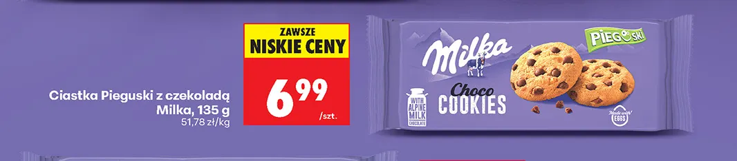 Ciastka Pieguski z czekoladą Milka promocja w Biedronka