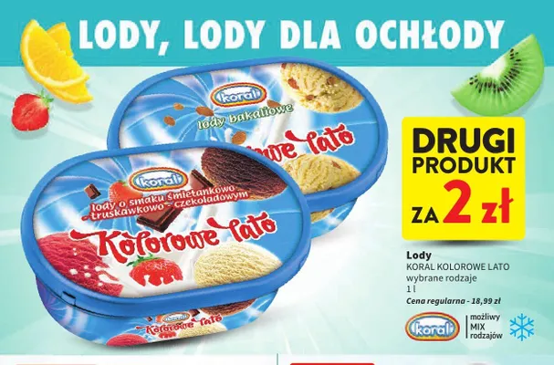 Lody o smaku śmietankowo-truskawkowo-czekoladowym Koral Kolorowe Lato promocja w Intermarche