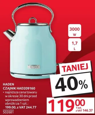 Czajnik Haden HAD209160 1,7L 3000W promocja w Selgros