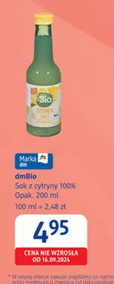 Sok z cytryny dmBio 100% promocja w Drogerie DM