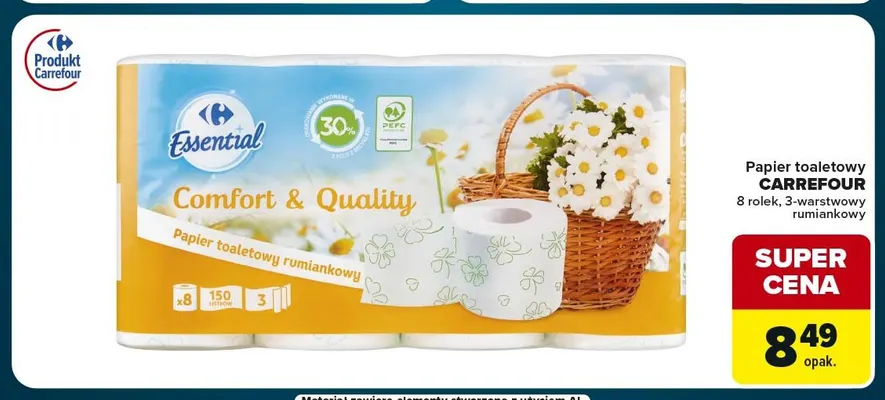 Papier toaletowy 3-warstwowy rumiankowy Carrefour 8-pak promocja w Globi