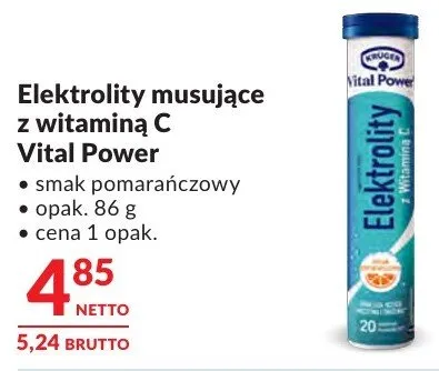 Elektrolity musujące z witaminą C Vital Power smak pomarańczowy promocja w Makro