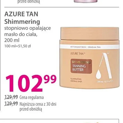 Stopniowo opalające masło do ciała Azure Tan Shimmering promocja w Hebe