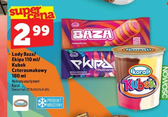 Lody Kubek Czterosmakowy Koral promocja w TOPAZ