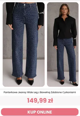 Panterkowe jeansy wide leg z bawełną zdobione cyrkoniami Reneé promocja w Renee