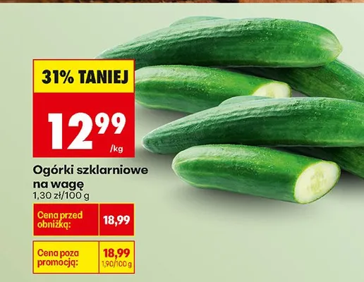 Ogórki szklarniowe na wagę promocja w Biedronka