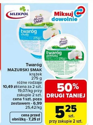 Twaróg mazurski smak krążek różne rodzaje promocja w Carrefour