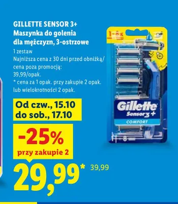Maszynka do golenia dla mężczyzn 3-ostrzowe Gillette Sensor 3+ promocja w Lidl