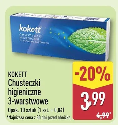 Chusteczki higieniczne 3-warstwowe promocja w Aldi