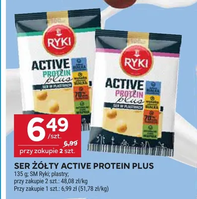 Ser żółty Active Protein Plus w plastrach Ryki promocja w Stokrotka