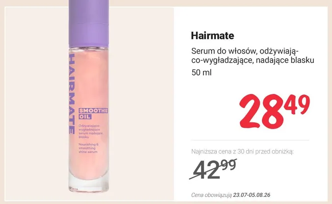 Serum do włosów odżywiająco-wygładzające Hairmate Smoothie Oil promocja w Rossmann
