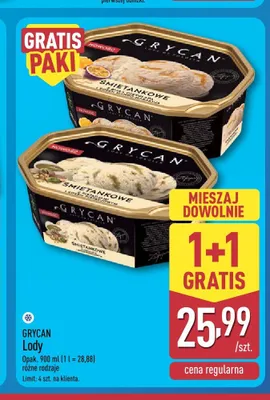 Lody śmietankowe z pistacjami i sosem pistacjowym Grycan promocja w Aldi