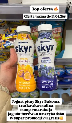 Jogurt pitny skyr jagoda borówka amerykańska promocja w Dino